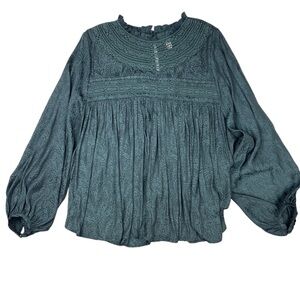 Gentle Fawn Size Medium Teal Paisley Boho Blouse Lace Yoke Flowy Top